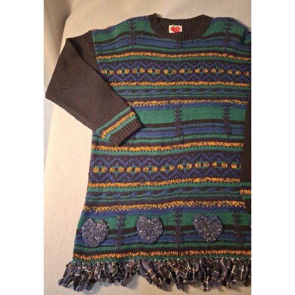 Vintage WIP Stitch Sweater  Womens Medium Ramie Cotton Blend Geometric Hearts - Picture 2 of 10